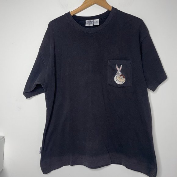 Vintage Acme Clothing Looney Tunes Bugs Bunny Taz Embroidered Pocket Tee Size XL - Picture 1 of 10